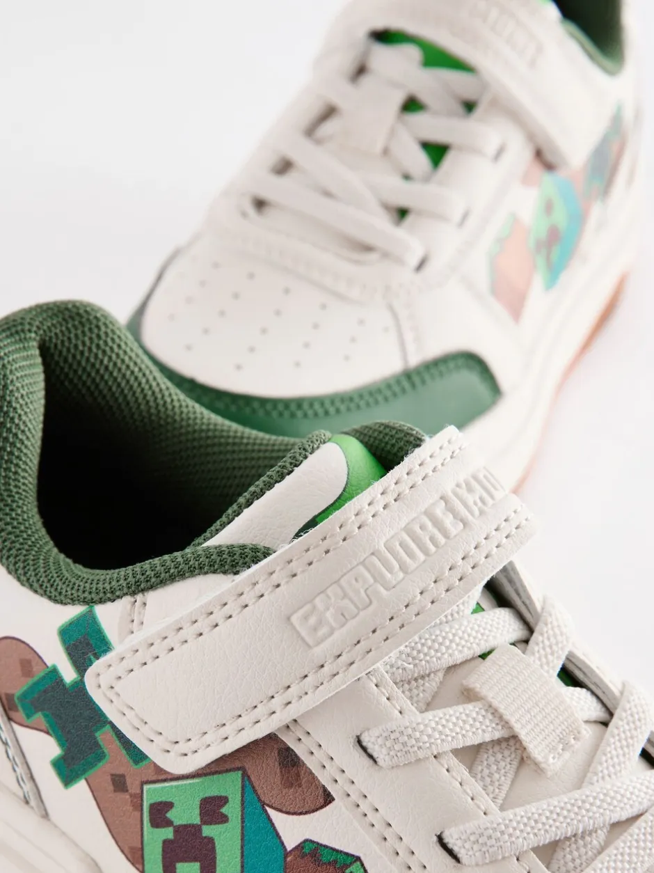 Sneakers*Next Neutraal - Minecraft sneakers met klittenband en elastische veters