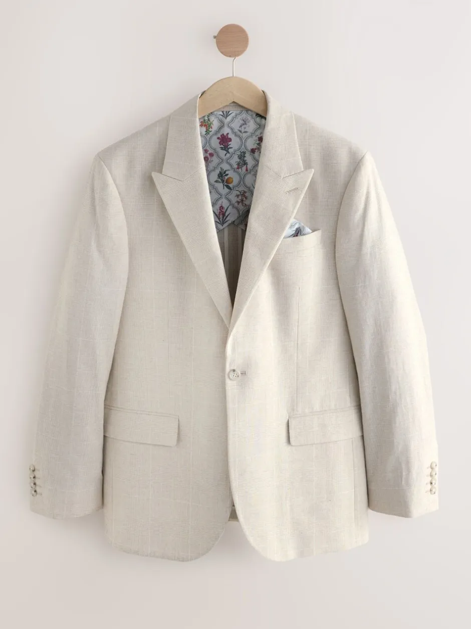 Blazers En Business-Jasjes|Pakken*Next Neutraal - Regular fit linnen blend geruit colbert