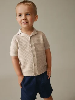 Gelegenheidskleding*Next - Revere Collar Short Sleeve Knitted Polo Shirt (3mths-7yrs) Neutraal