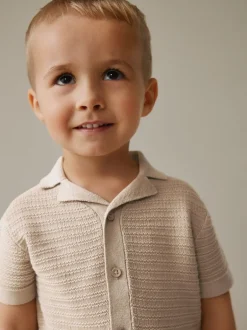 Gelegenheidskleding*Next - Revere Collar Short Sleeve Knitted Polo Shirt (3mths-7yrs) Neutraal