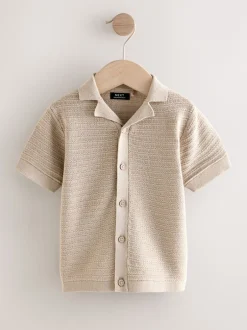 Gelegenheidskleding*Next - Revere Collar Short Sleeve Knitted Polo Shirt (3mths-7yrs) Neutraal