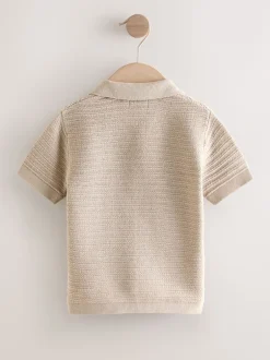 Gelegenheidskleding*Next - Revere Collar Short Sleeve Knitted Polo Shirt (3mths-7yrs) Neutraal
