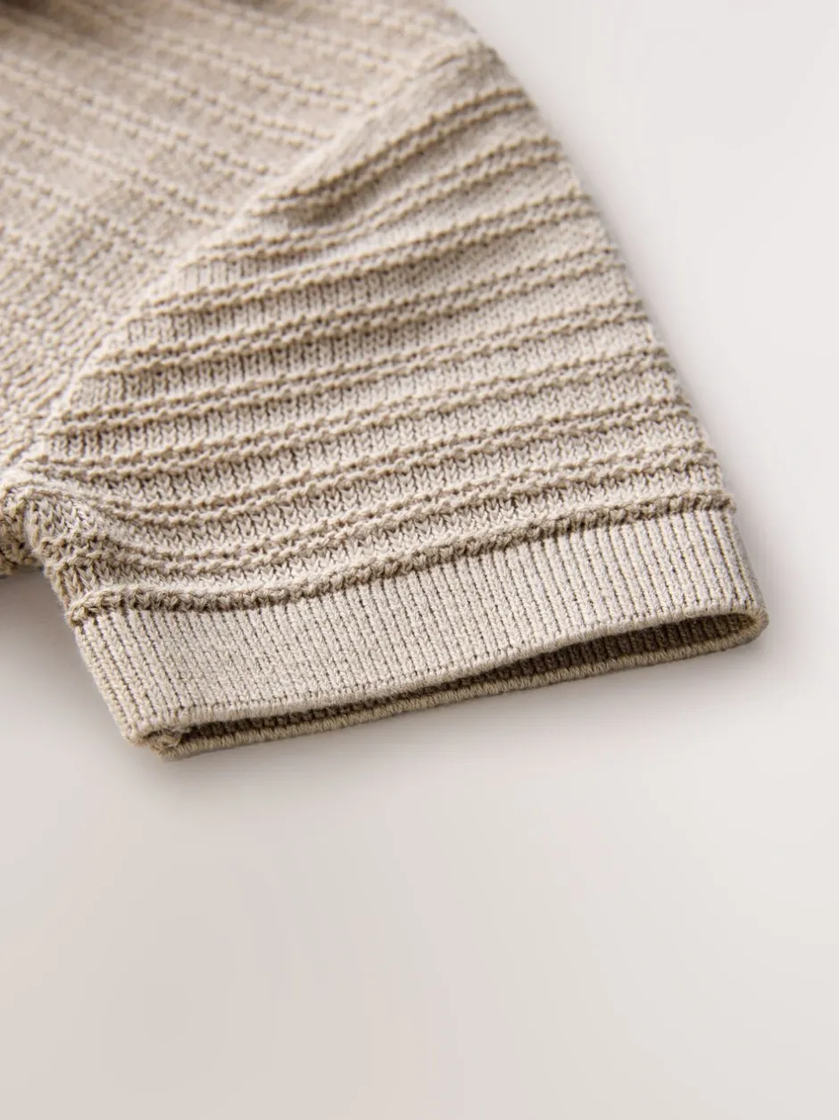 Gelegenheidskleding*Next - Revere Collar Short Sleeve Knitted Polo Shirt (3mths-7yrs) Neutraal