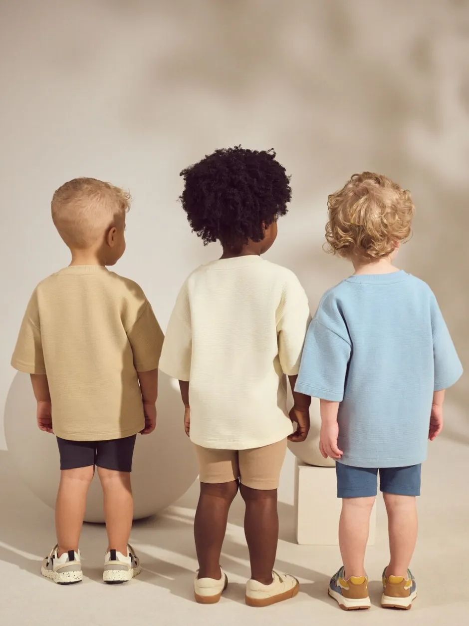 Shorts*Next Neutraal - Set van 3 T-shirts met textuur en korte mouwen & fietsbroeken (3mnd-7jr)