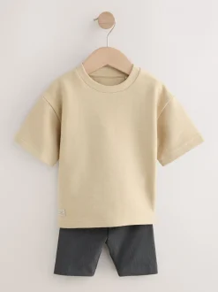 Shorts*Next Neutraal - Set van 3 T-shirts met textuur en korte mouwen & fietsbroeken (3mnd-7jr)