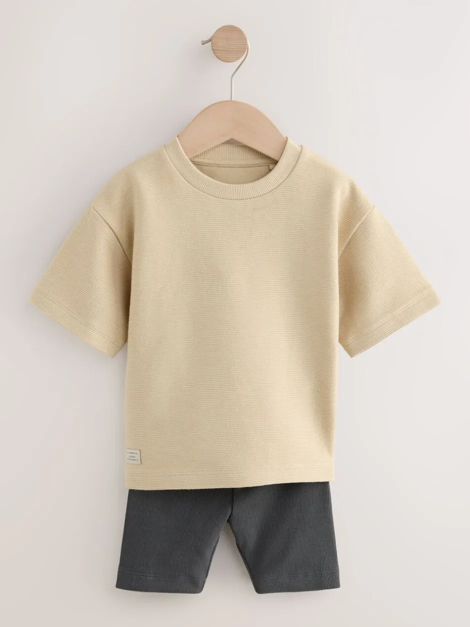 Shorts*Next Neutraal - Set van 3 T-shirts met textuur en korte mouwen & fietsbroeken (3mnd-7jr)
