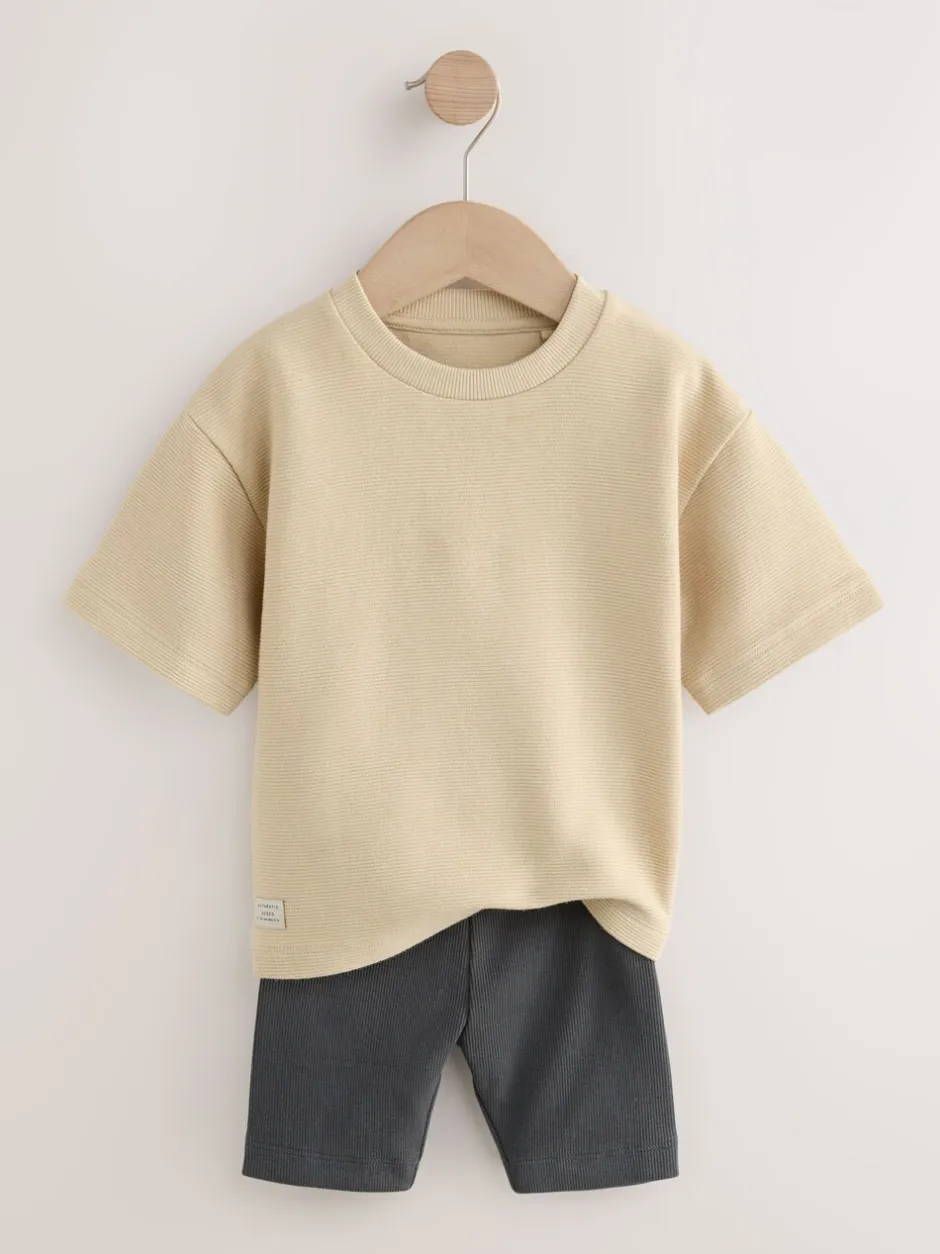 Shorts*Next Neutraal - Set van 3 T-shirts met textuur en korte mouwen & fietsbroeken (3mnd-7jr)
