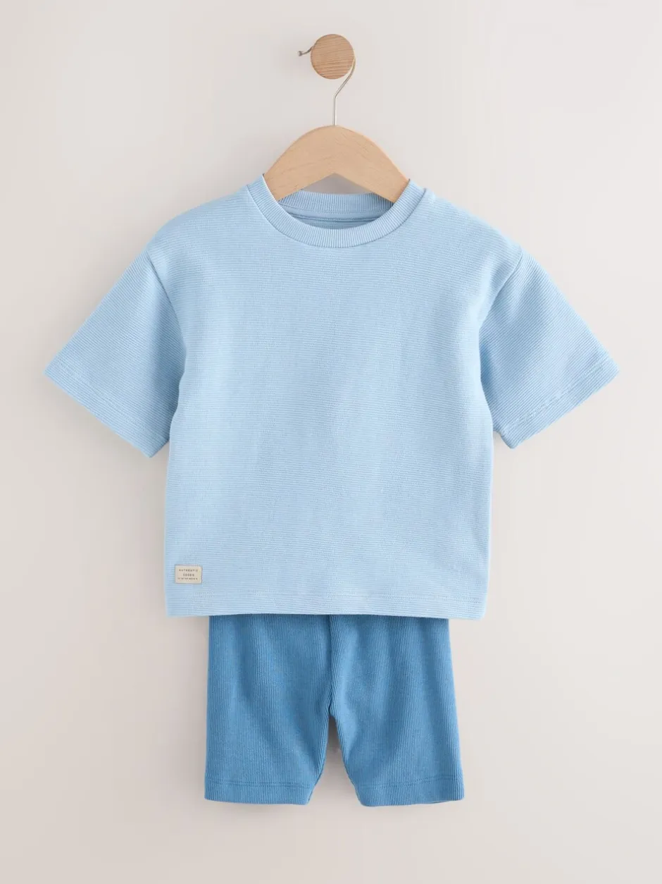 Shorts*Next Neutraal - Set van 3 T-shirts met textuur en korte mouwen & fietsbroeken (3mnd-7jr)