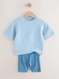 Shorts*Next Neutraal - Set van 3 T-shirts met textuur en korte mouwen & fietsbroeken (3mnd-7jr)