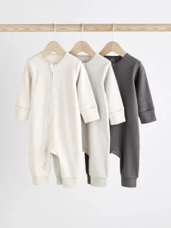 Multipacks|Babypakjes En Babypyjama's|Next Neutraal - Set van 3 voetloze babypyjama's met 2-weg rits van 100% katoen (0 mnd - 3 jr)