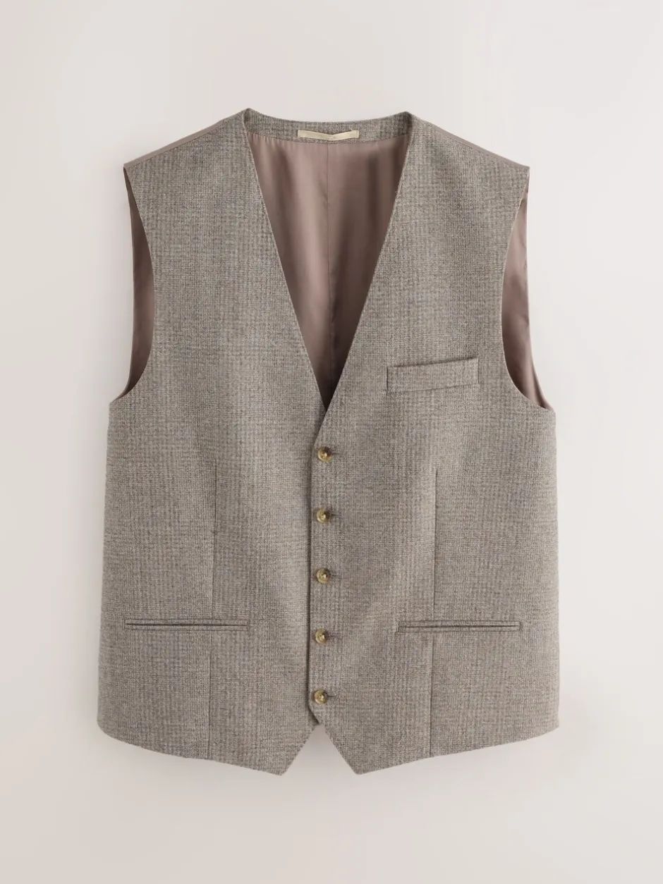 Vesten*Next Neutraal - Signature Marzotto 100% Italiaans wollen Pak met ruitpatroon: gilet