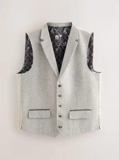 Vesten|Next Neutraal - Slim Fit Nova Fides Italian Wool Blend Trimmed Textured Suit Waistcoat