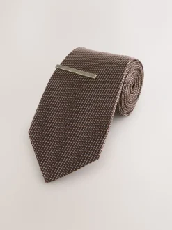 Stropdassen En Pochets*Next Neutraal - Stropdas met textuur en dasspeld