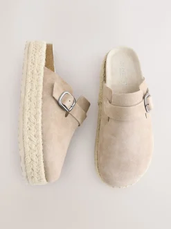 Lage Schoenen|Next - Suède espadrille klompen met ronde neus en dikke zool Neutraal