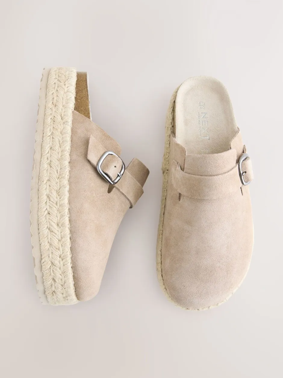 Lage Schoenen|Next - Suède espadrille klompen met ronde neus en dikke zool Neutraal