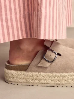 Lage Schoenen|Next - Suède espadrille klompen met ronde neus en dikke zool Neutraal