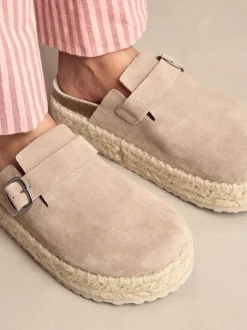Lage Schoenen|Next - Suède espadrille klompen met ronde neus en dikke zool Neutraal