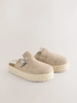 Lage Schoenen|Next - Suède espadrille klompen met ronde neus en dikke zool Neutraal