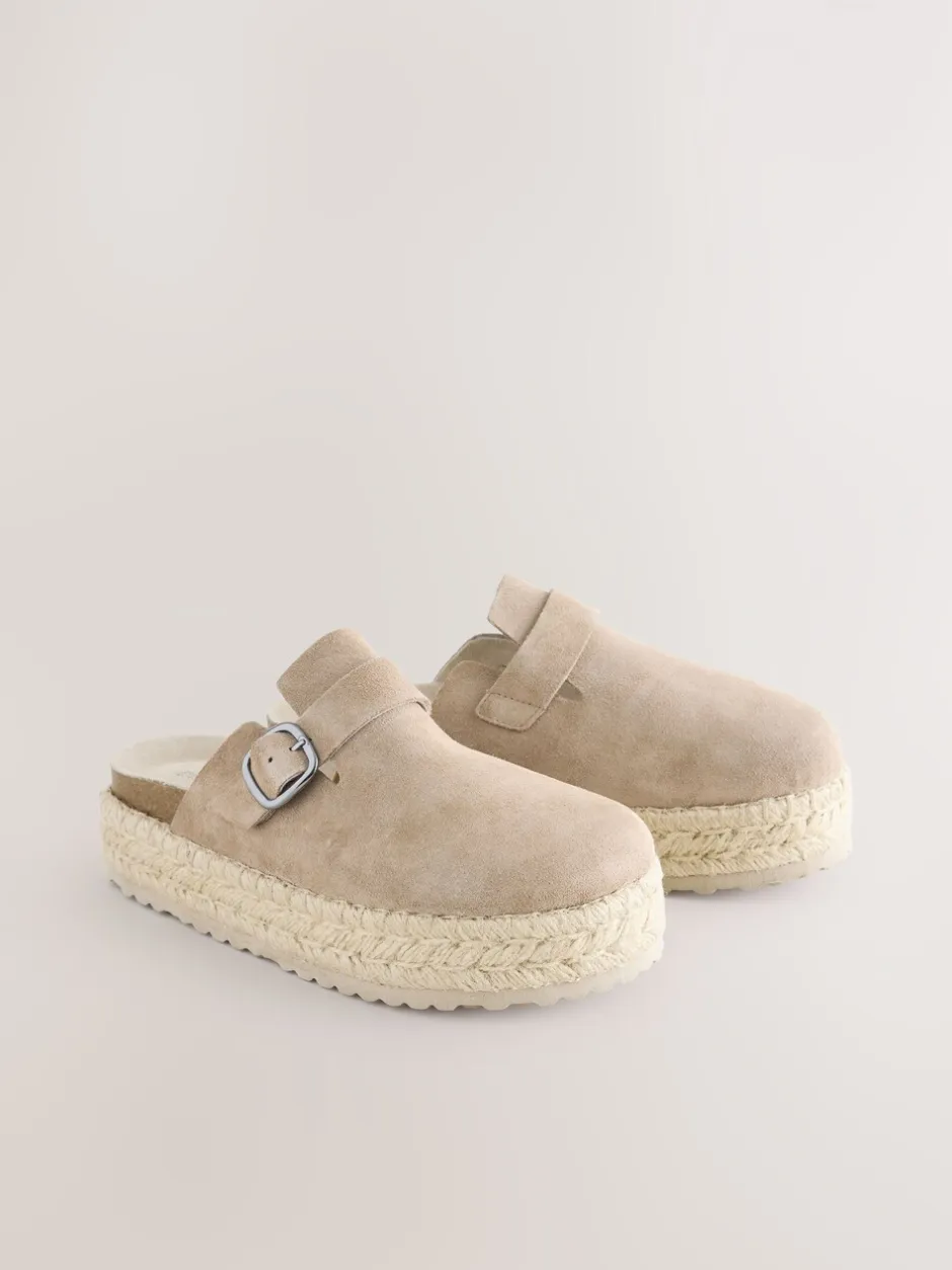 Lage Schoenen|Next - Suède espadrille klompen met ronde neus en dikke zool Neutraal
