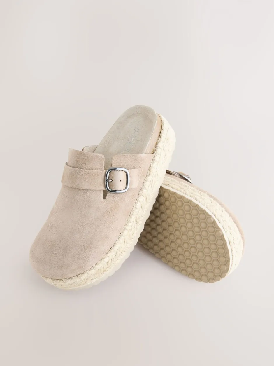 Lage Schoenen|Next - Suède espadrille klompen met ronde neus en dikke zool Neutraal
