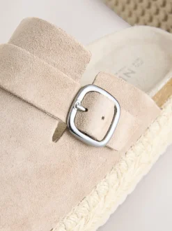 Lage Schoenen|Next - Suède espadrille klompen met ronde neus en dikke zool Neutraal