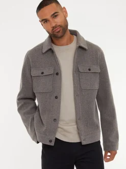 Blazers En Business-Jasjes|Threadbare - Geborsteld overshirt met knoopsluiting Neutraal