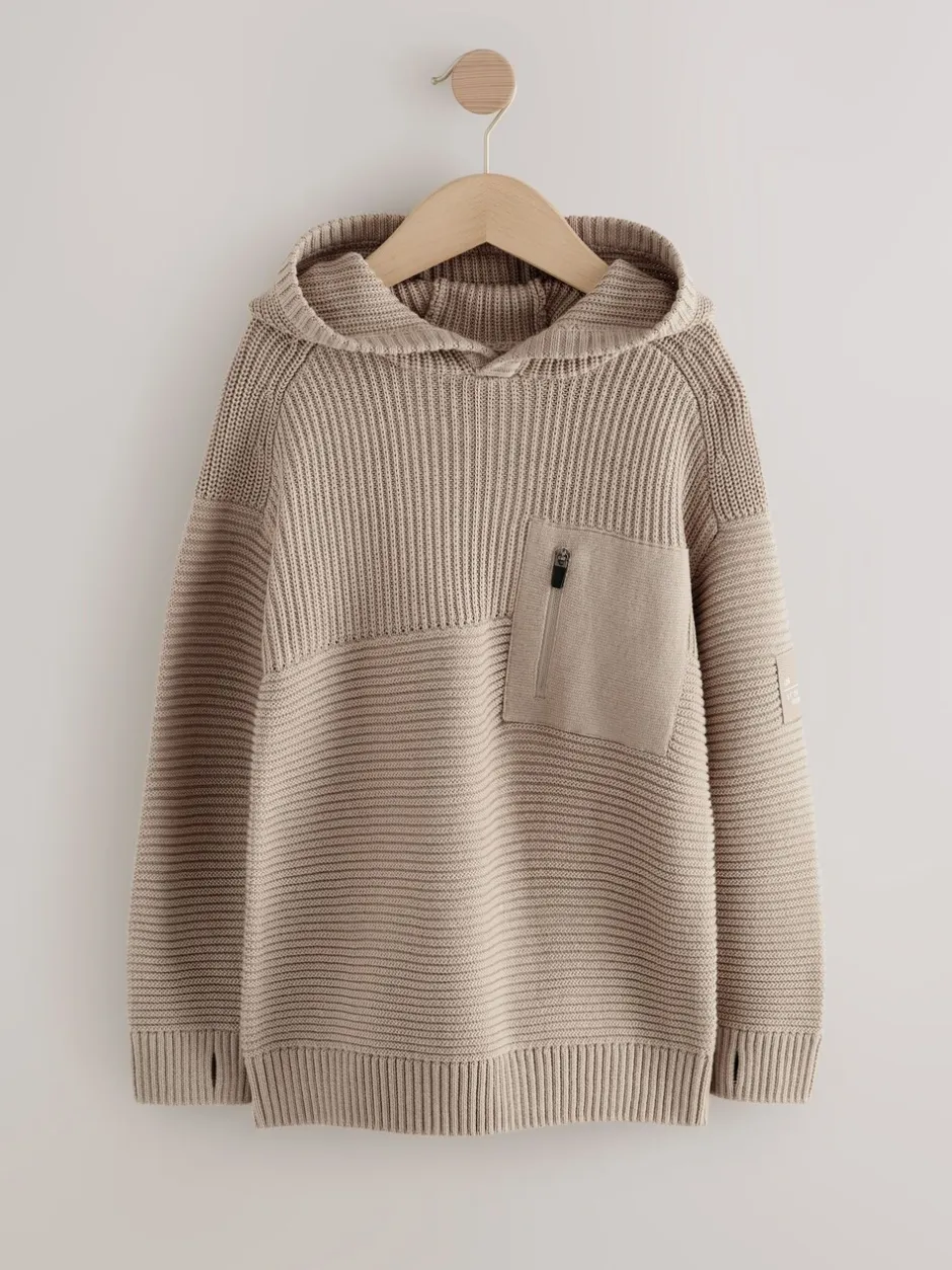Truien En Breisels|Sweaters En Hoody´S|Next Neutraal - Utility gebreide hoodie (3-16jr)