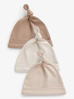 Mutsjes En Antikrabwantjes*Next - Verpakking van 3 babyhoeden van 100% katoen met gestrikte bovenkant (0 - 12 mnd) Neutraal