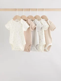 Rompertjes En Hemdjes|Rompertjes En Hemdjes*Next Neutraal - Verpakking van 5 babyrompertjes met korte mouw van 100% katoen
