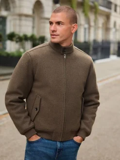Jassen En Jacks*Next Neutraal - Wool Look Borg Lined Harrington Jacket