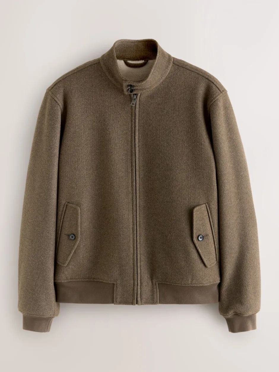 Jassen En Jacks*Next Neutraal - Wool Look Borg Lined Harrington Jacket