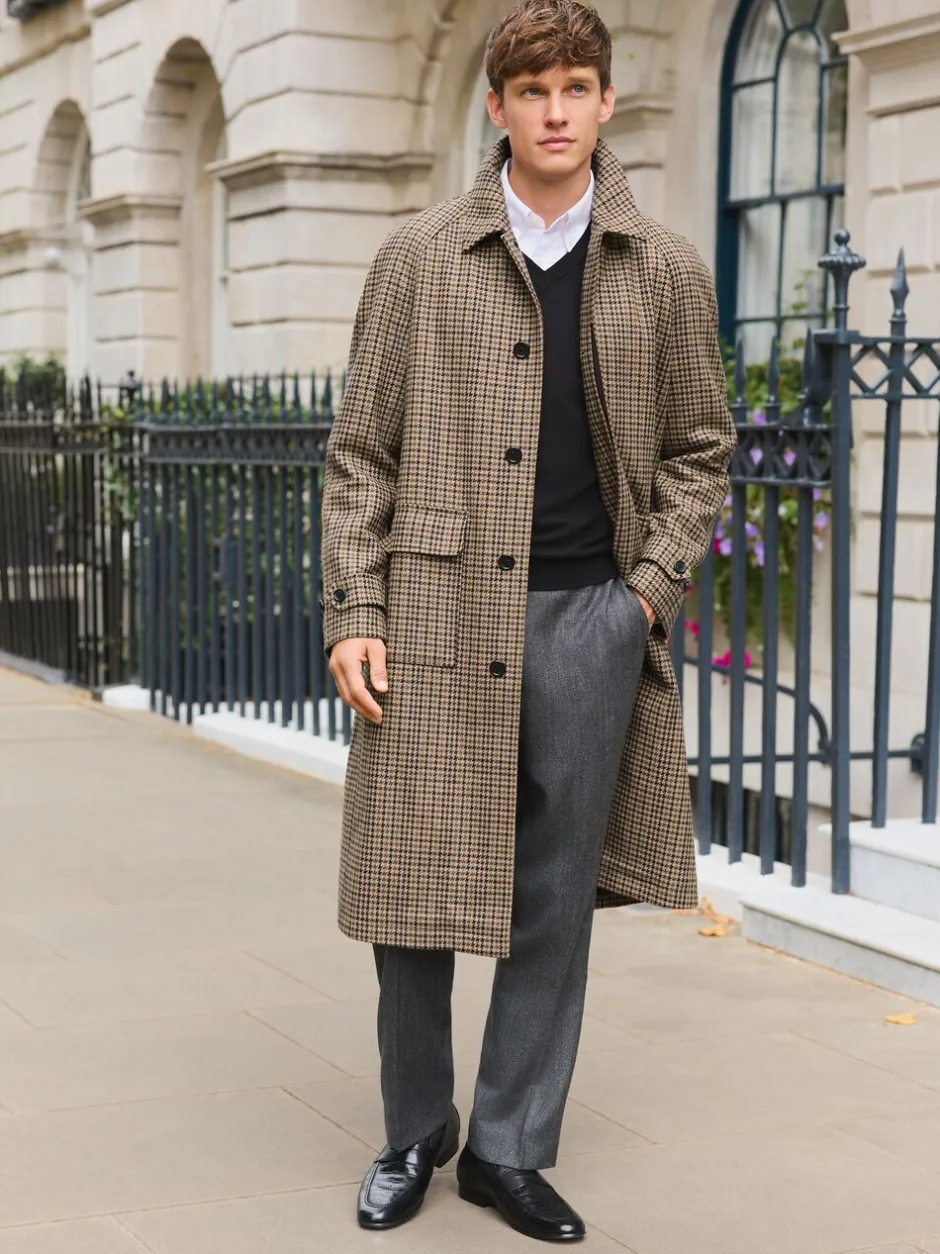 Jassen En Jacks|Next Neutraal - Wool Rich Italian Fabric Dogtooth Check Coat