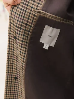 Jassen En Jacks|Next Neutraal - Wool Rich Italian Fabric Dogtooth Check Coat