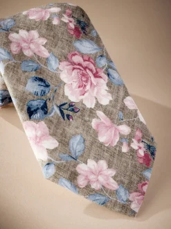 Stropdassen En Pochets|Next Neutraal bruin/roze bloemmotief - Signature Made In Italy Printed Paisley Tie