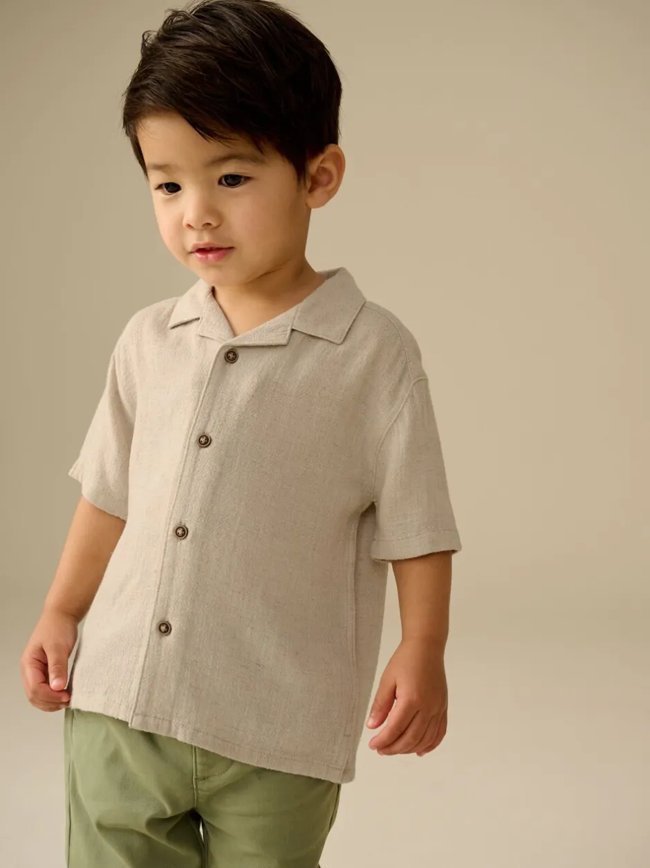Shirts*Next - Overhemd van linnenmix met korte mouwen en reverskraag (3mnd-7jr) Neutraal effen
