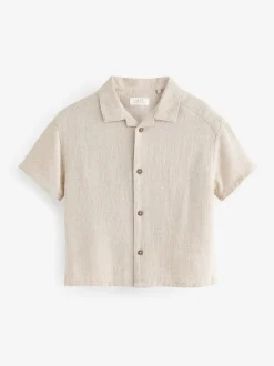 Shirts*Next - Overhemd van linnenmix met korte mouwen en reverskraag (3mnd-7jr) Neutraal effen