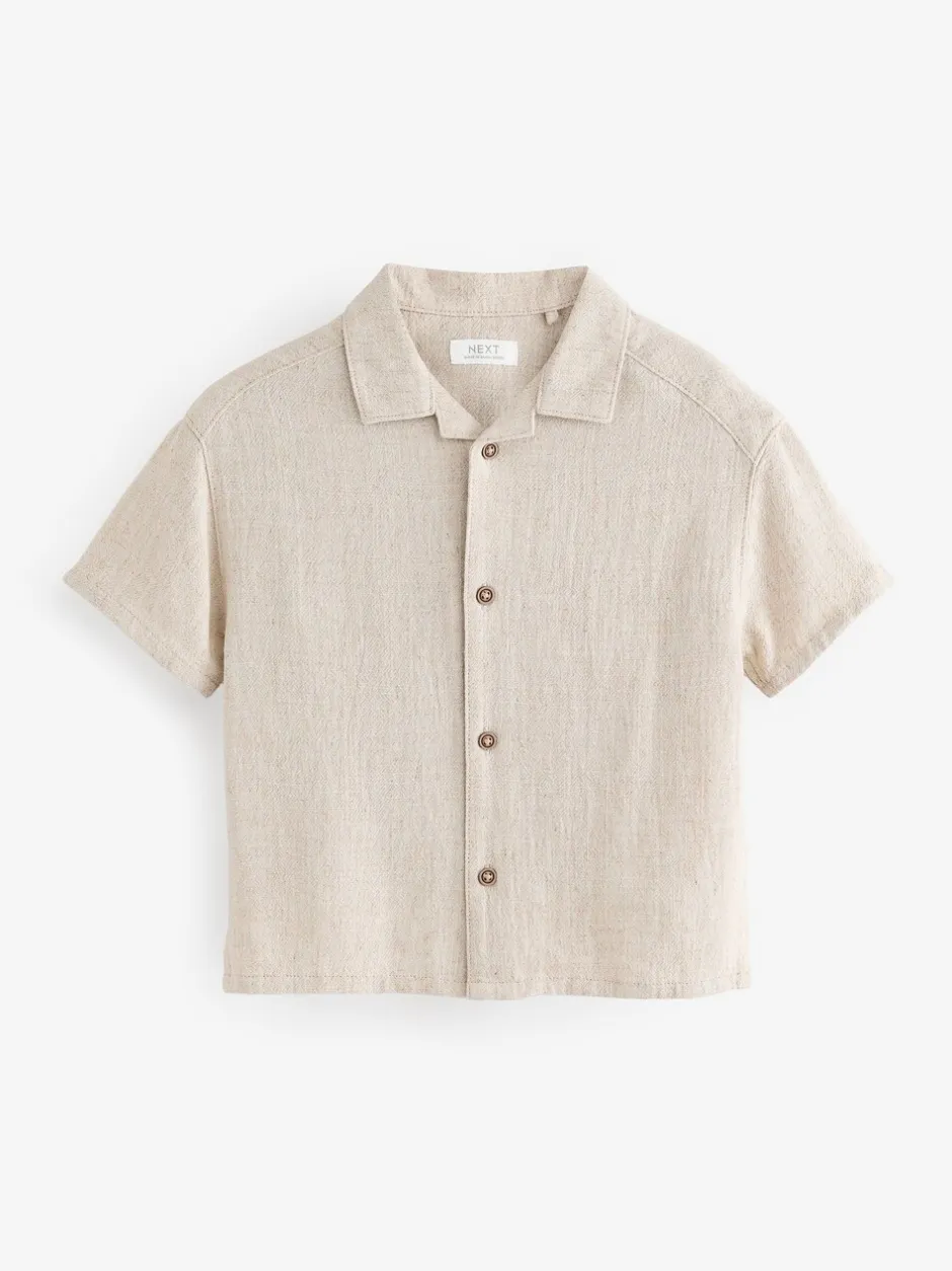 Shirts*Next - Overhemd van linnenmix met korte mouwen en reverskraag (3mnd-7jr) Neutraal effen