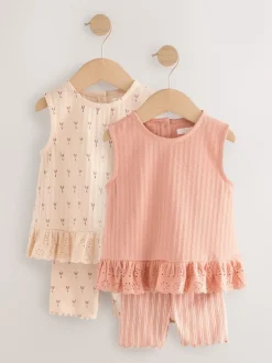 Tops|Shorts En Rokken|Next - Set van 2 hemdjes en shorts (3mnd -7jr) Neutraal fijne print