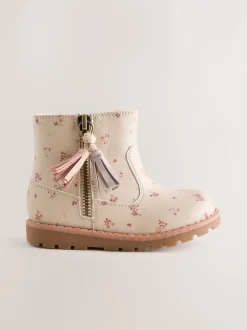 Boots|Next Neutraal gebloemd - Chelsea enkellaarsjes met rits en kwastjes