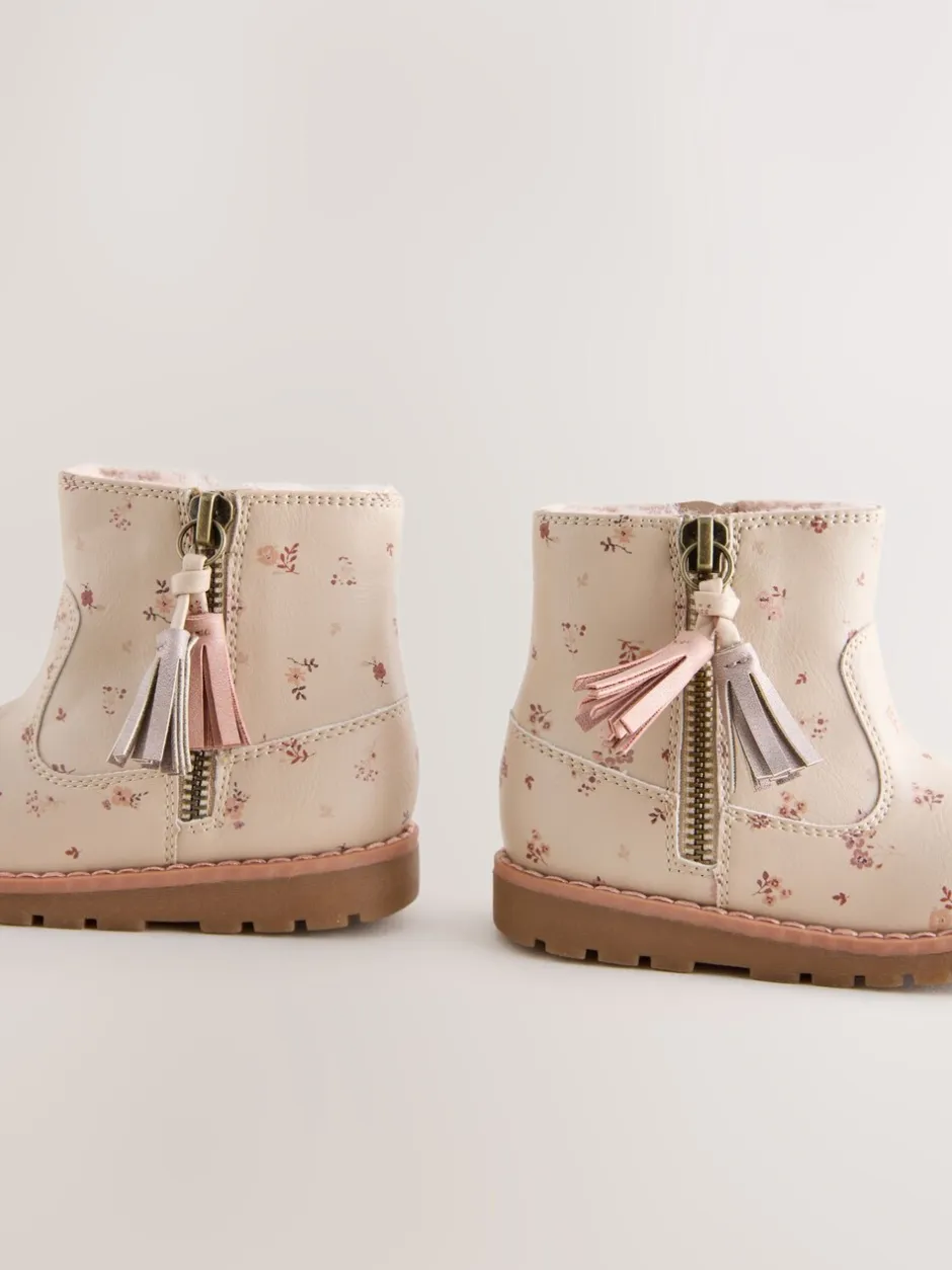 Boots|Next Neutraal gebloemd - Chelsea enkellaarsjes met rits en kwastjes