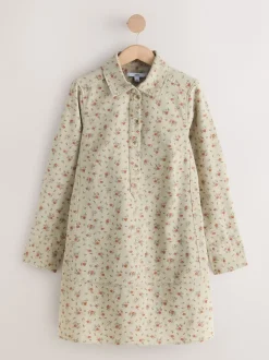 Jurken|Next Neutraal gebloemd - Long Sleeve Cotton Twill Overhead Shirt Dress