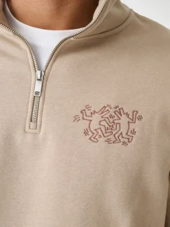 Sweaters En Hoody´S|Sweaters En Hoody´S*Next Neutraal kiezelkleurig - Keith Haring Licence Graphic Print Quarter Zip Neck Sweatshirt