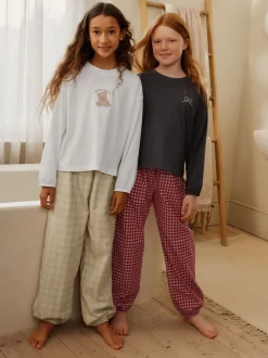 Nachtkleding En Pyjama's|Pyjama's|Next - Set van 2 ruit pyjama's met geweven onderkant (3-16jr) Neutraal met beren