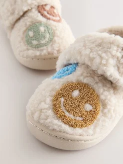Pantoffels|Next Neutraal met blije gezicht-print - Warm gevoerde pantoffels met kuipzool