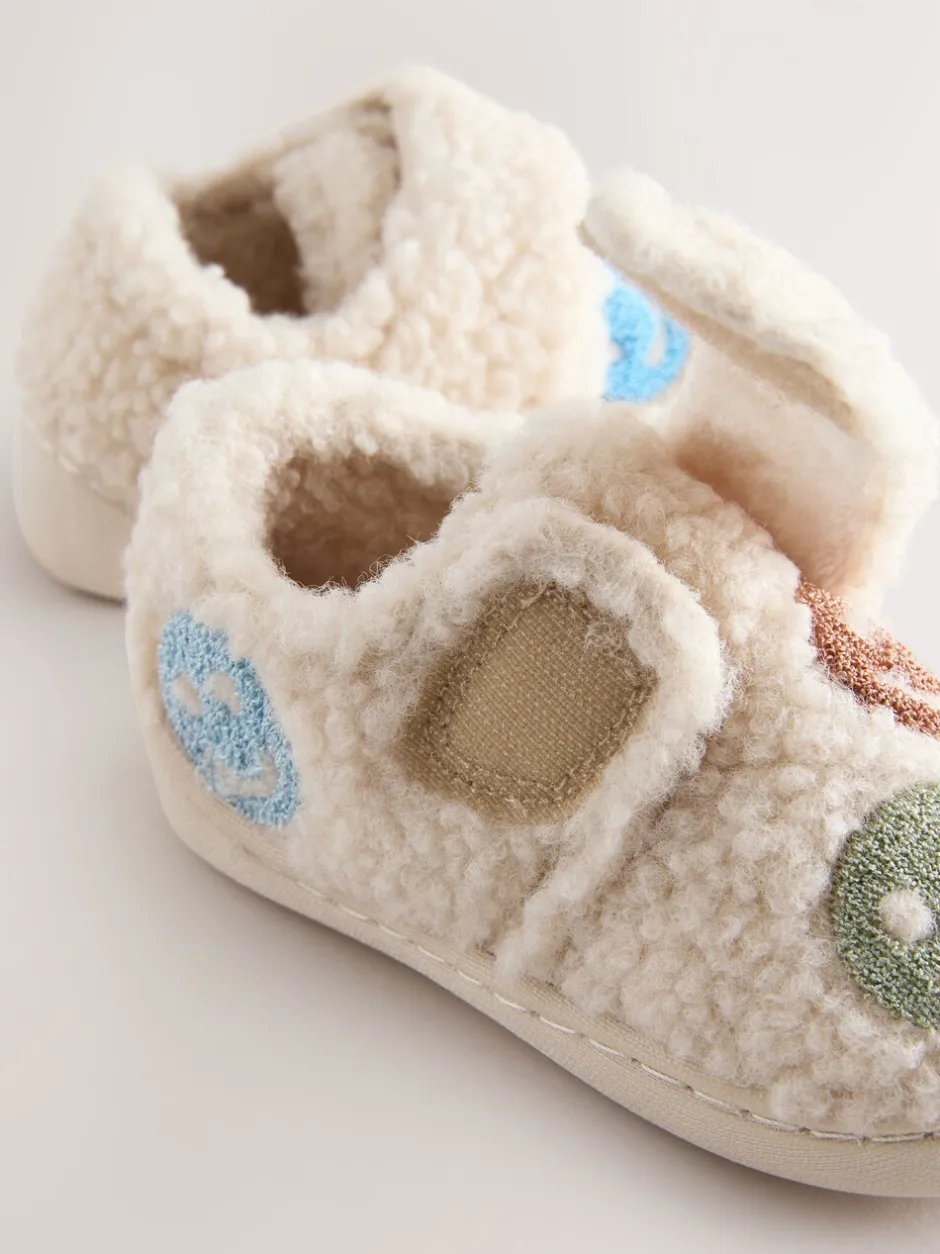Pantoffels|Next Neutraal met blije gezicht-print - Warm gevoerde pantoffels met kuipzool