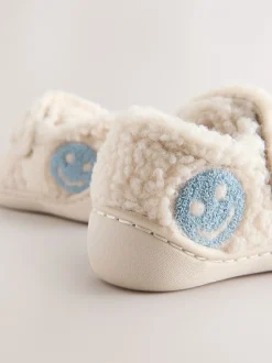 Pantoffels|Next Neutraal met blije gezicht-print - Warm gevoerde pantoffels met kuipzool