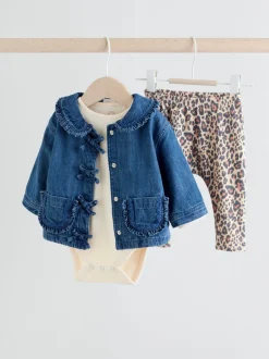 Tops|Tops*Next Neutraal met dieren - Baby Spijkerjack, Top en Leggings Set 3 Pieces (0mnd-2jr)