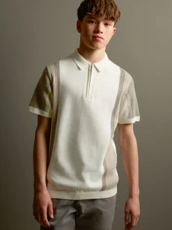 Truien En Breisels|Next - Gebreid poloshirt met rits bij de hals (3-16jr) Neutraal met kleurvlakken