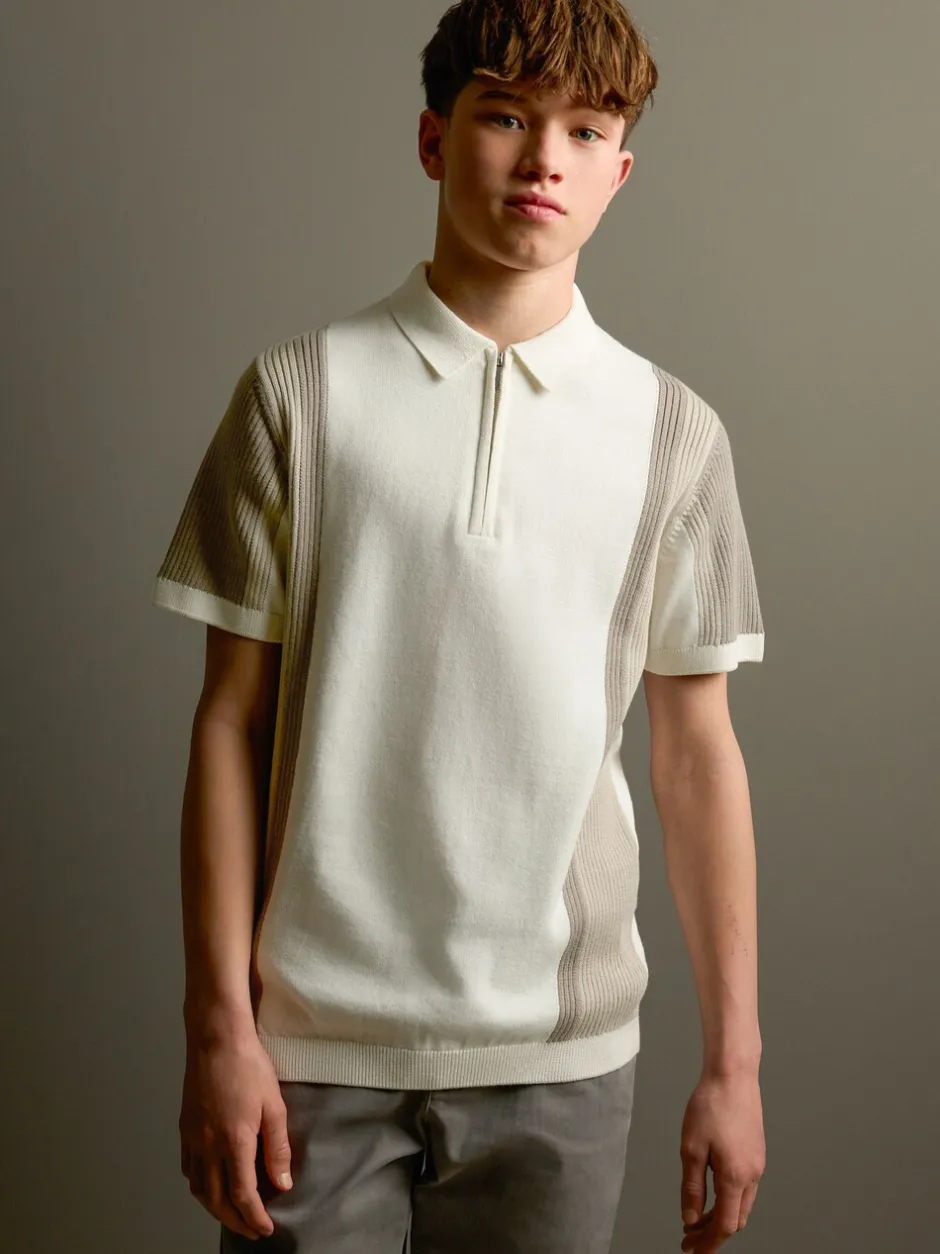Truien En Breisels|Next - Gebreid poloshirt met rits bij de hals (3-16jr) Neutraal met kleurvlakken