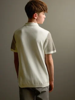 Truien En Breisels|Next - Gebreid poloshirt met rits bij de hals (3-16jr) Neutraal met kleurvlakken